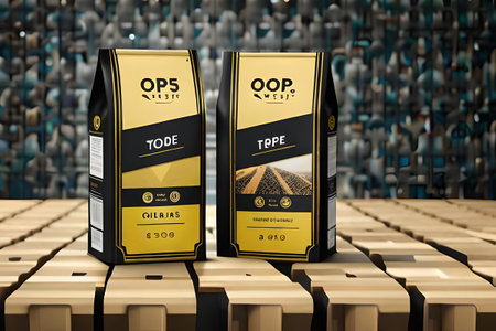 black and yellow labeled packet , product branding packaging templateの素材
