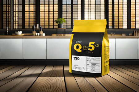 black and yellow labeled packet , product branding packaging templateの素材