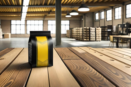 black and yellow labeled packet , product branding packaging templateの素材