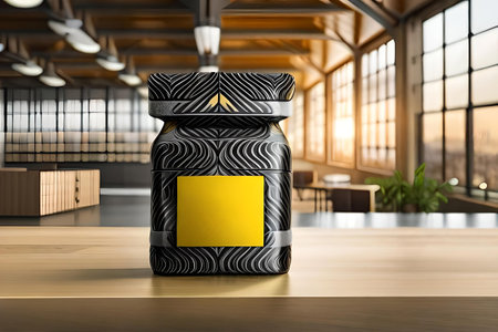 black and yellow labeled packet , product branding packaging templateの素材