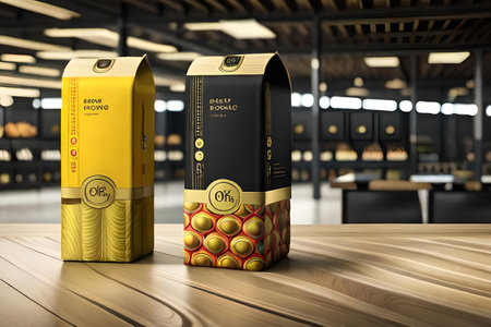 black and yellow labeled packet , product branding packaging templateの素材