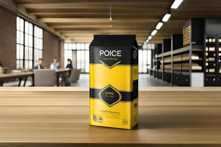 black and yellow labeled packet , product branding packaging templateの素材