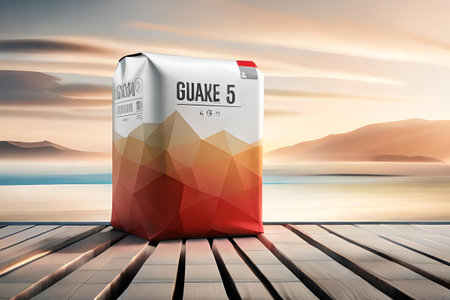 3d rendering of a box of gauja tea on a wooden floorの素材