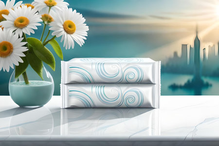 white wet wipes packaging , freshness and cleaning product mockupの素材