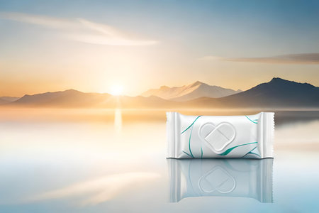 white wet wipes packaging , freshness and cleaning product mockupの素材