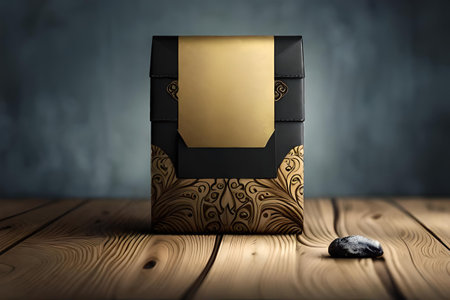 Luxury black packaging with golden label.の素材