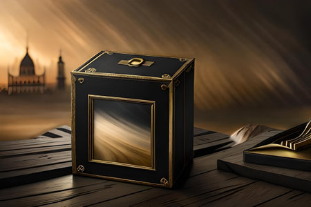 Luxury black packaging with golden label.の素材