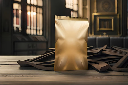 Luxury black packaging with golden label.の素材