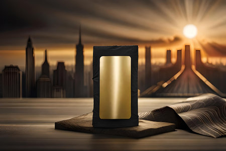 Luxury black packaging with golden label.の素材