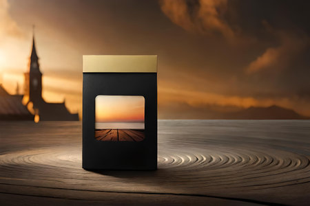 Luxury black packaging with golden label.の素材