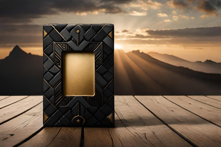 Luxury black packaging with golden label.の素材