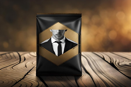 Luxury black packaging with golden label.の素材