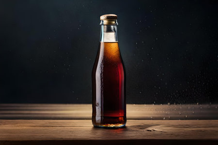 Bottle of dark cola soda on a abstract dark background. caffeine beverage advertisingの素材