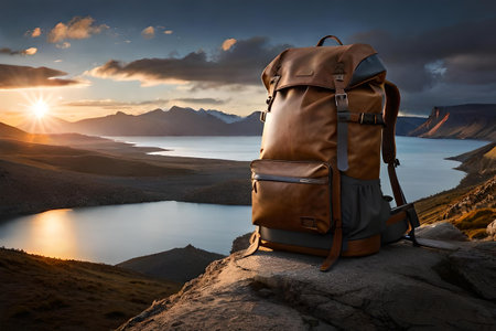 survivalism and hinkind backpack in a natural and wild environment.の素材