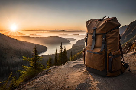 survivalism and hinkind backpack in a natural and wild environment.の素材
