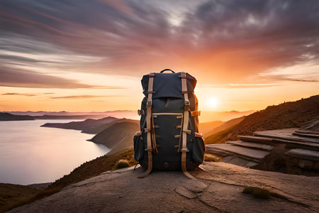 survivalism and hinkind backpack in a natural and wild environment.の素材