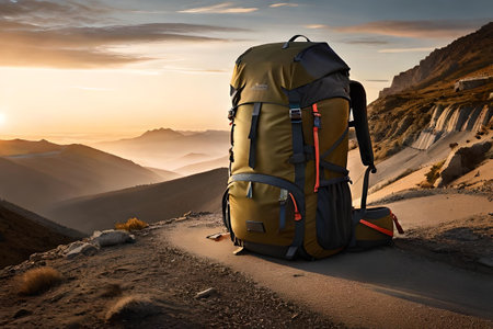 survivalism and hinkind backpack in a natural and wild environment.の素材