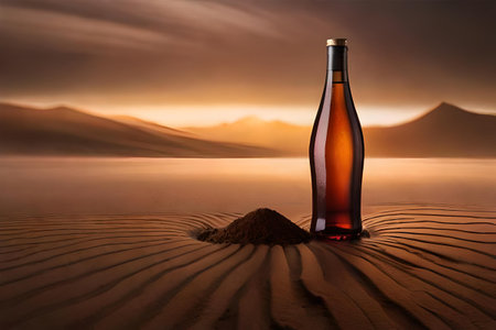 colorful illustration of a beverage bottle on abstract wavy background. fresh and flavorful drink advertisingの素材