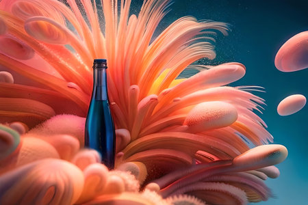 colorful illustration of a beverage bottle on abstract wavy background. fresh and flavorful drink advertisingの素材
