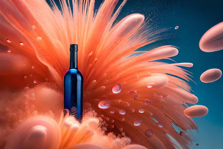 colorful illustration of a beverage bottle on abstract wavy background. fresh and flavorful drink advertisingの素材