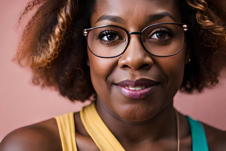 cheerful and happy chubby black lgbt woman , minority freedom , pride and empowerment , eccentric and colorful styleの素材