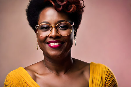 cheerful and happy chubby black lgbt woman , minority freedom , pride and empowerment , eccentric and colorful styleの素材