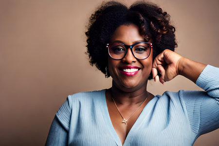 cheerful and happy chubby black lgbt woman , minority freedom , pride and empowerment , eccentric and colorful styleの素材