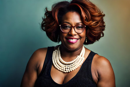 portrait of beautiful african american woman in eyeglassesの素材