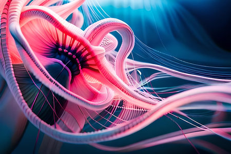 abstract pink and blue jellyfish like creature ,floating translucent alien organic tentaclesの素材