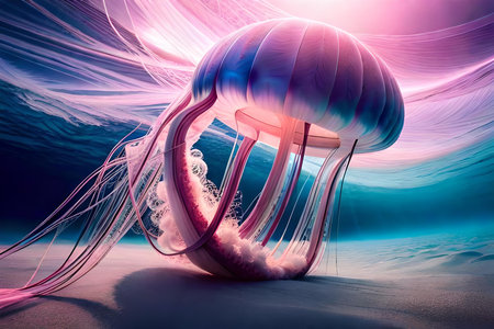 abstract pink and blue jellyfish like creature ,floating translucent alien organic tentaclesの素材