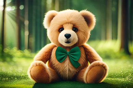 cute teddy bear in leprechaun green hat and bow tie. st patrick's dayの素材