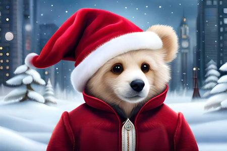 cute and fluffy teddybear in santa claus costume , christmas plushの素材