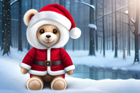 cute and fluffy teddybear in santa claus costume , christmas plushの素材
