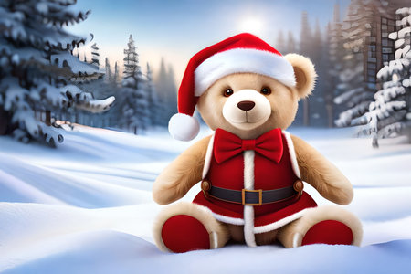 cute and fluffy teddybear in santa claus costume , christmas plushの素材