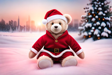 cute and fluffy teddybear in santa claus costume , christmas plushの素材