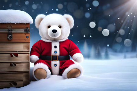 cute and fluffy teddybear in santa claus costume , christmas plushの素材