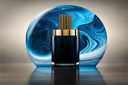 blue marble perfume cosmetics template . blue perfume bottle , luxury cosmetics branding mockupの素材