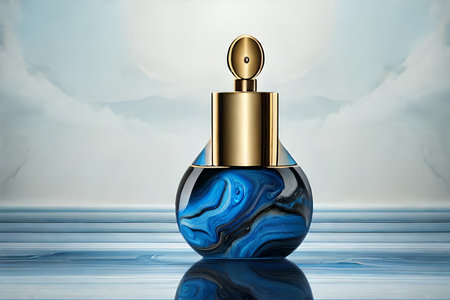 blue marble perfume cosmetics template . blue perfume bottle , luxury cosmetics branding mockupの素材