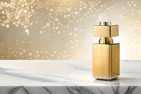 white marble and golden perfume bottle , chic and luxurious cosmetics advertising templateの素材