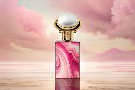 gold , white and pink perfume concept , marble and flowers , feminine cosmetics template , perfume flaskの素材