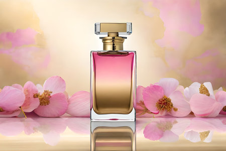 gold , white and pink perfume concept , marble and flowers , feminine cosmetics template , perfume flaskの素材