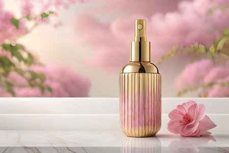gold , white and pink perfume concept , marble and flowers , feminine cosmetics template , perfume flaskの素材