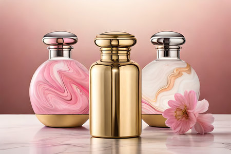 gold , white and pink perfume concept , marble and flowers , feminine cosmetics template , perfume flaskの素材