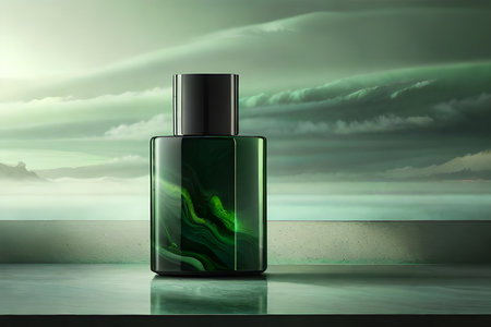 green marble perfume bottle concept , cosmetics advertising mockupの素材