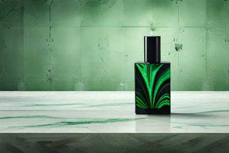 green marble perfume bottle concept , cosmetics advertising mockupの素材
