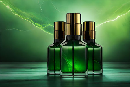 green marble perfume bottle concept , cosmetics advertising mockupの素材
