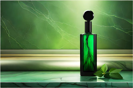 green marble perfume bottle concept , cosmetics advertising mockupの素材