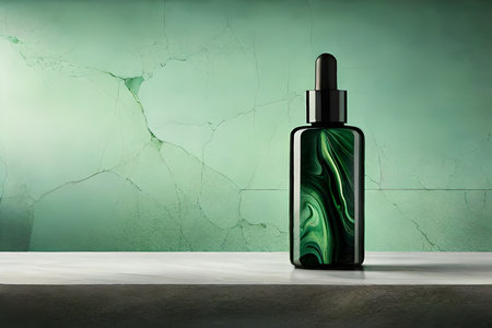 green marble perfume bottle concept , cosmetics advertising mockupの素材