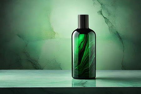 green marble perfume bottle concept , cosmetics advertising mockupの素材