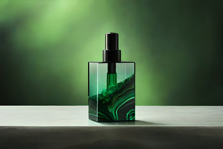 green marble perfume bottle concept , cosmetics advertising mockupの素材